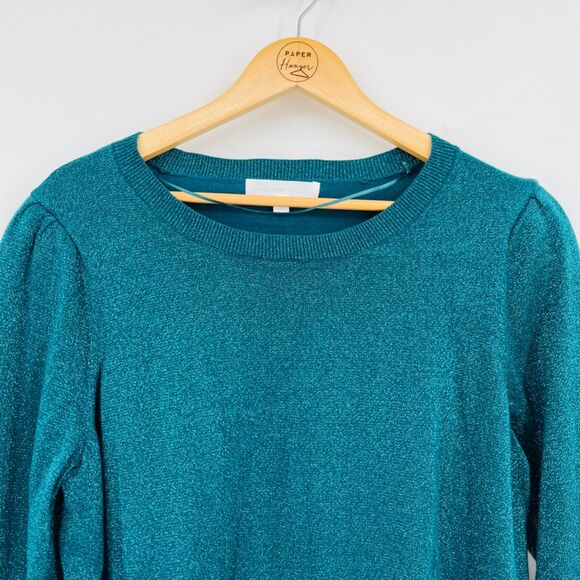 Adyson Parker Crewneck Metallic Knit Pullover in Peacock Teal, Sz 2X, Sparkle - Picture 4 of 11
